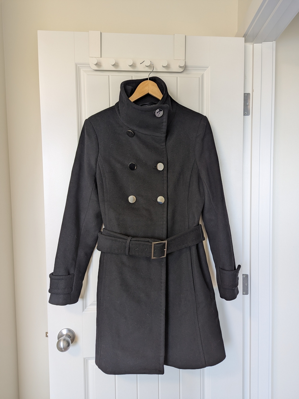 Babaton Black Double-Breasted Belted Women's Wool Cashmere Coat Large
